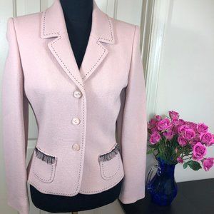 Tahari 100% virgin wool pink black accents blazer